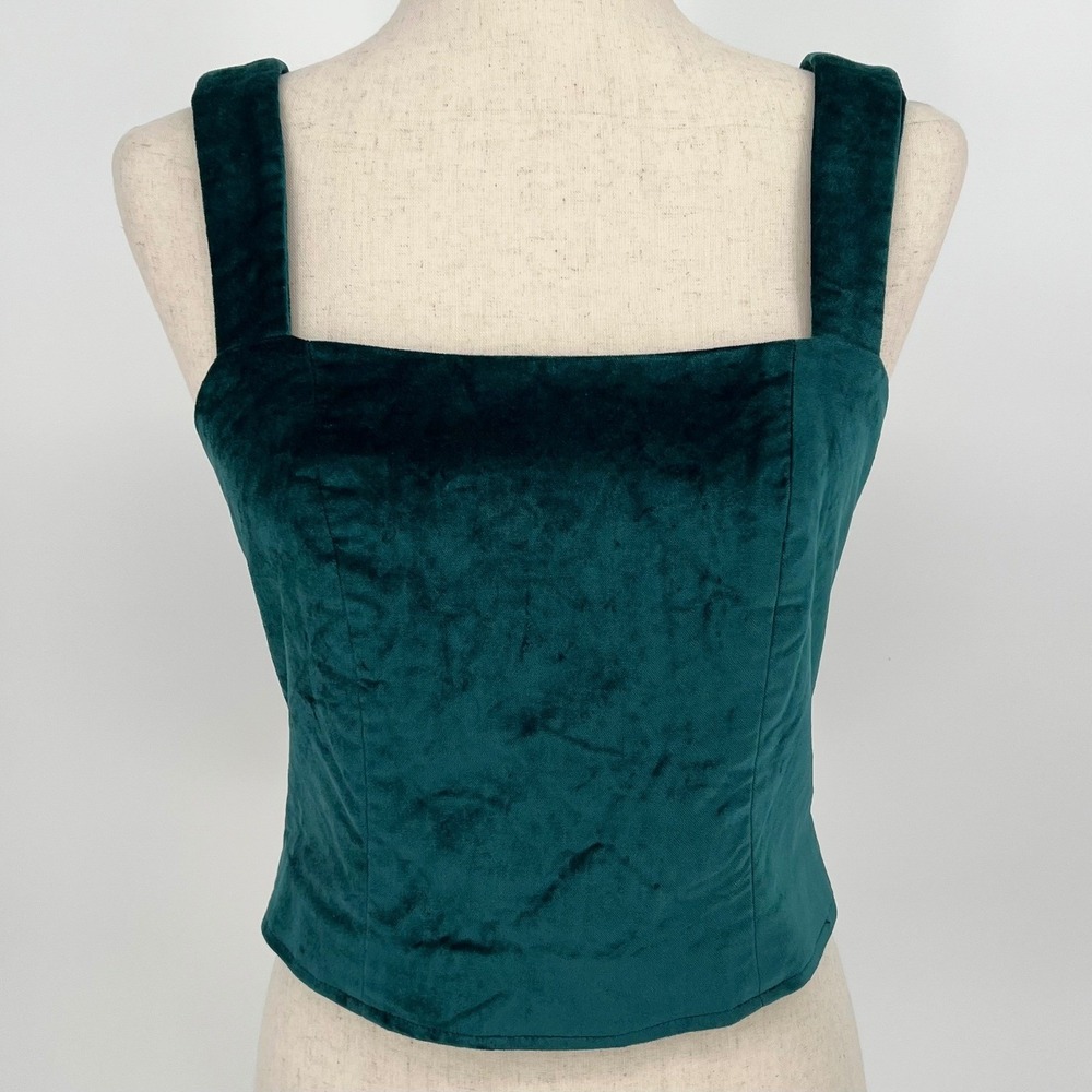 Maeve Anthropologie Women Velvet Corset Zip Back Crop Top Sz 2 Green Whimsigoth